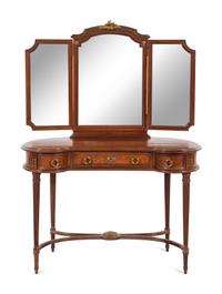 A Louis XVI Style Gilt Bronze Mounted Parquetry Decorated Dressing Table
