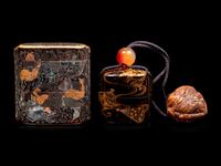Two Small Gold and Black Lacquer Inro