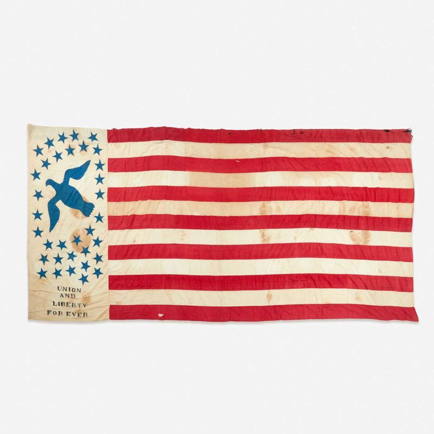 A Civil War era 34-Star "Union And Liberty Forever" American Flag commemorating Kansas Statehood 1861-1863