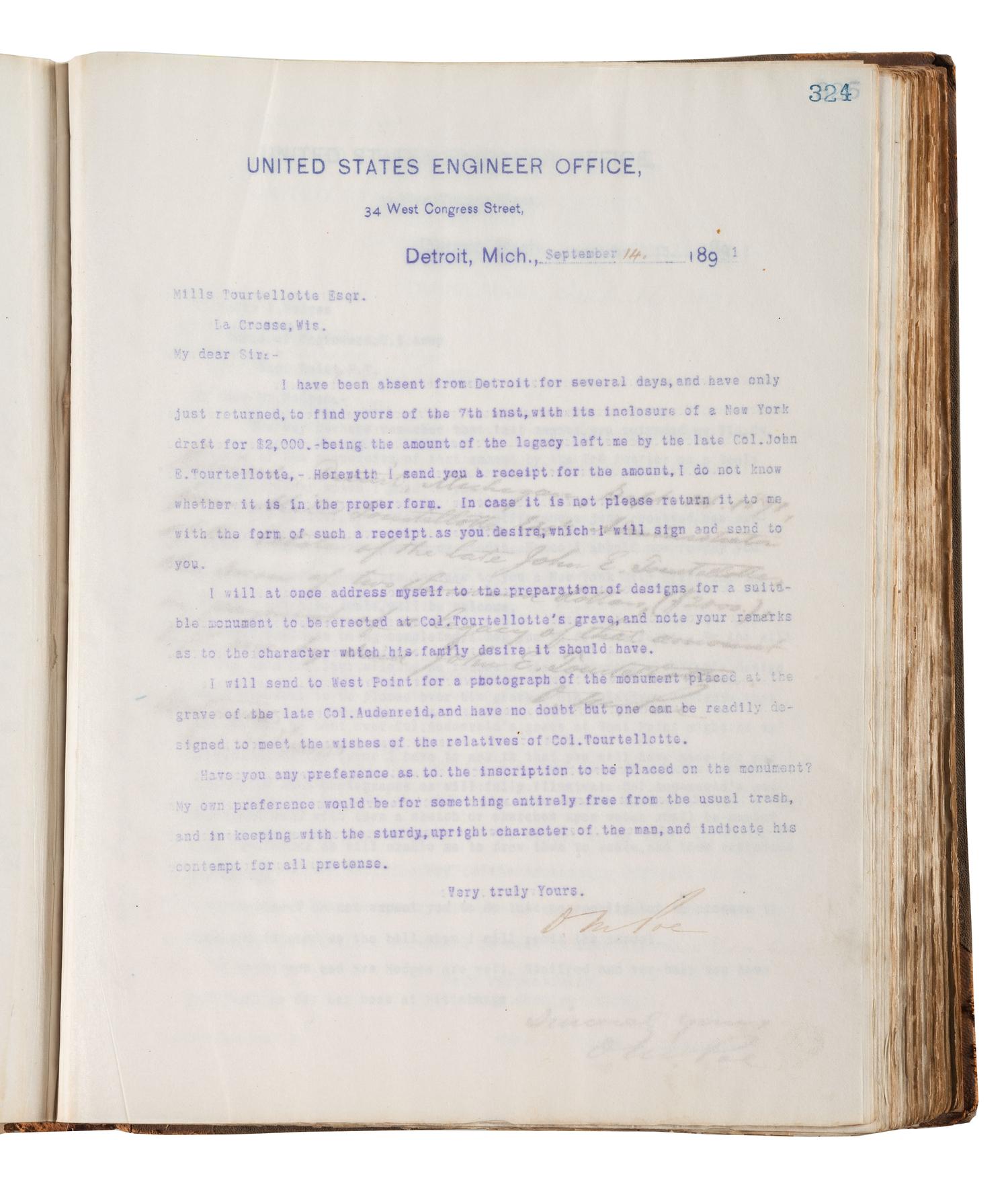 [ENGINEERING] -- [CIVIL WAR]. Group of 3 letterpress copybooks containing ca 1885-1895 correspondence of US Army officer and engineer Orlando Metcalf Poe (1832-1895).