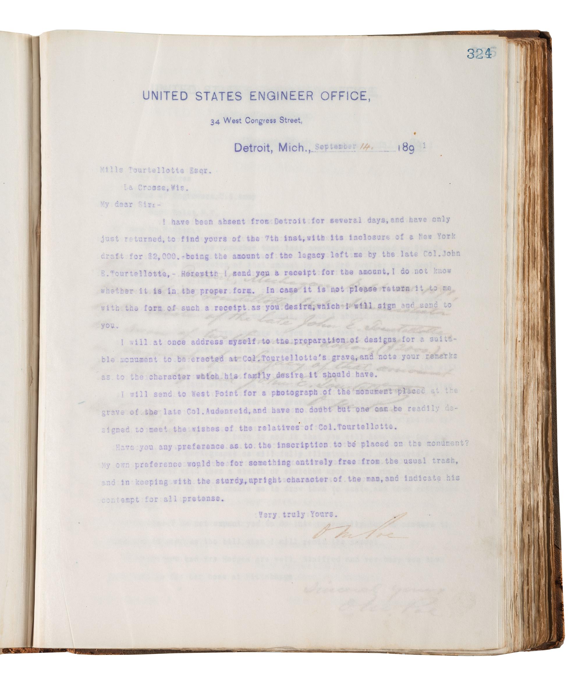 [ENGINEERING] -- [CIVIL WAR]. Group of 3 letterpress copybooks containing ca 1885-1895 correspondence of US Army officer and engineer Orlando Metcalf Poe (1832-1895).