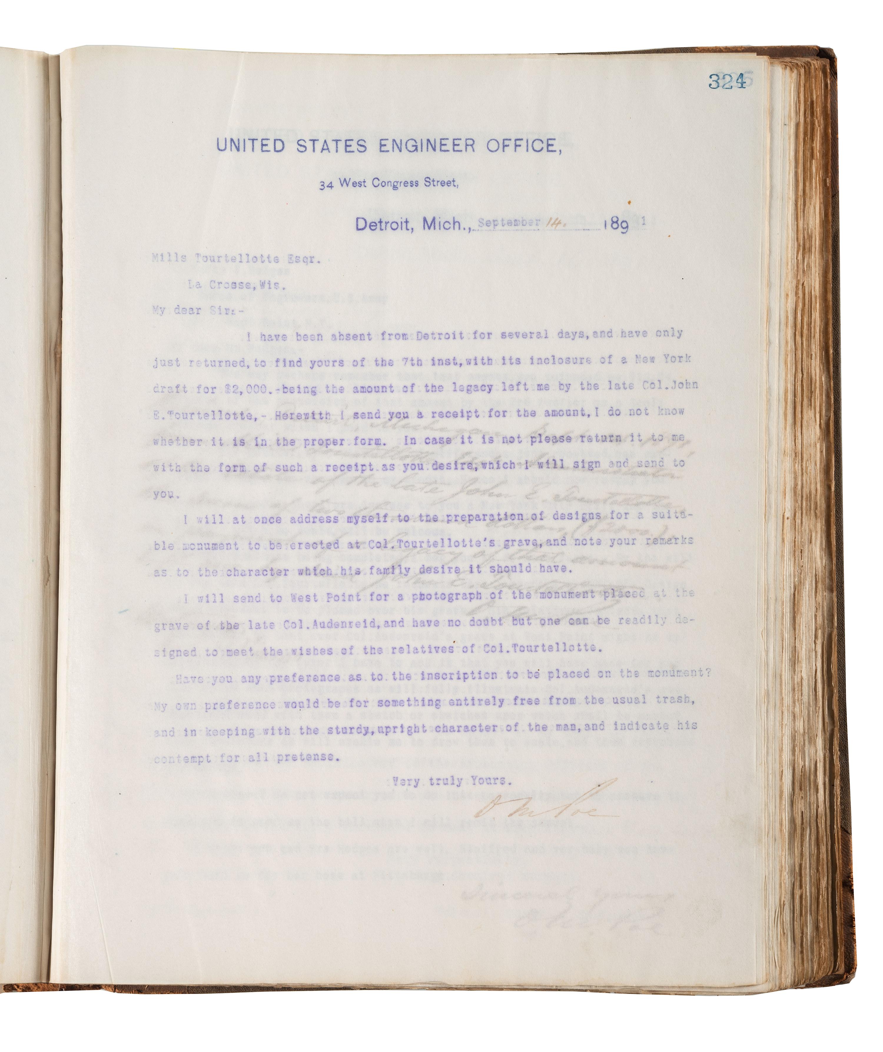 [ENGINEERING] -- [CIVIL WAR]. Group of 3 letterpress copybooks containing ca 1885-1895 correspondence of US Army officer and engineer Orlando Metcalf Poe (1832-1895).