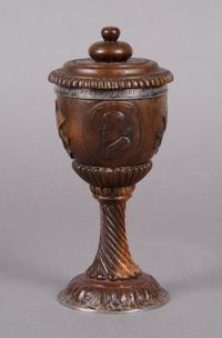 An English Silver Mounted Treenware Cup and Cover, Height 6 1/2 inches.