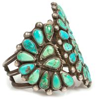 Navajo or Zuni Silver and Turquoise Cluster Cuff Bracelet
