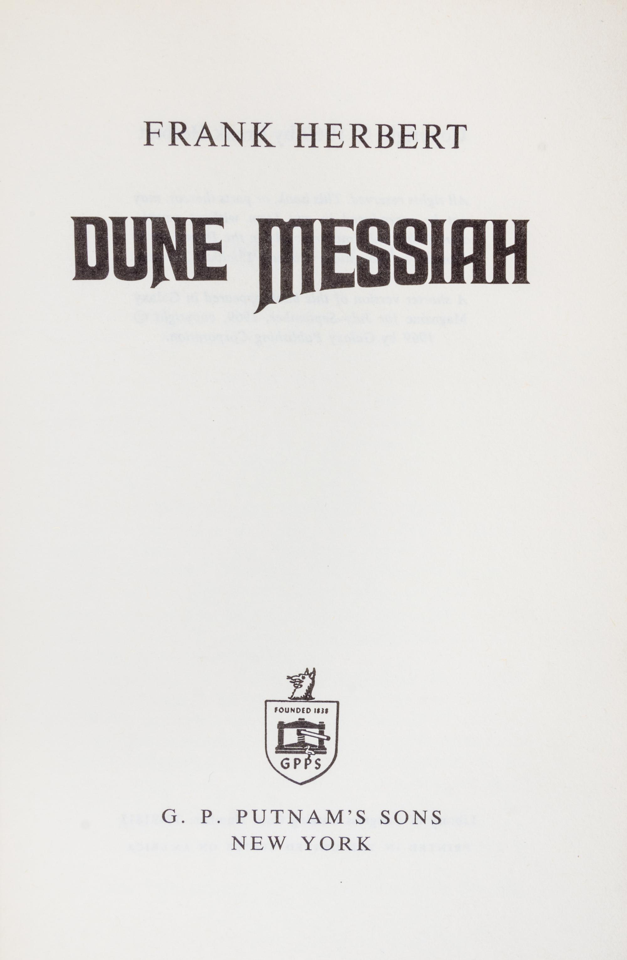 HERBERT, FRANK. The Dune Trilogy [Dune, Dune Messiah, Children of Dune]. First editions. New York, 1965, 69, 75