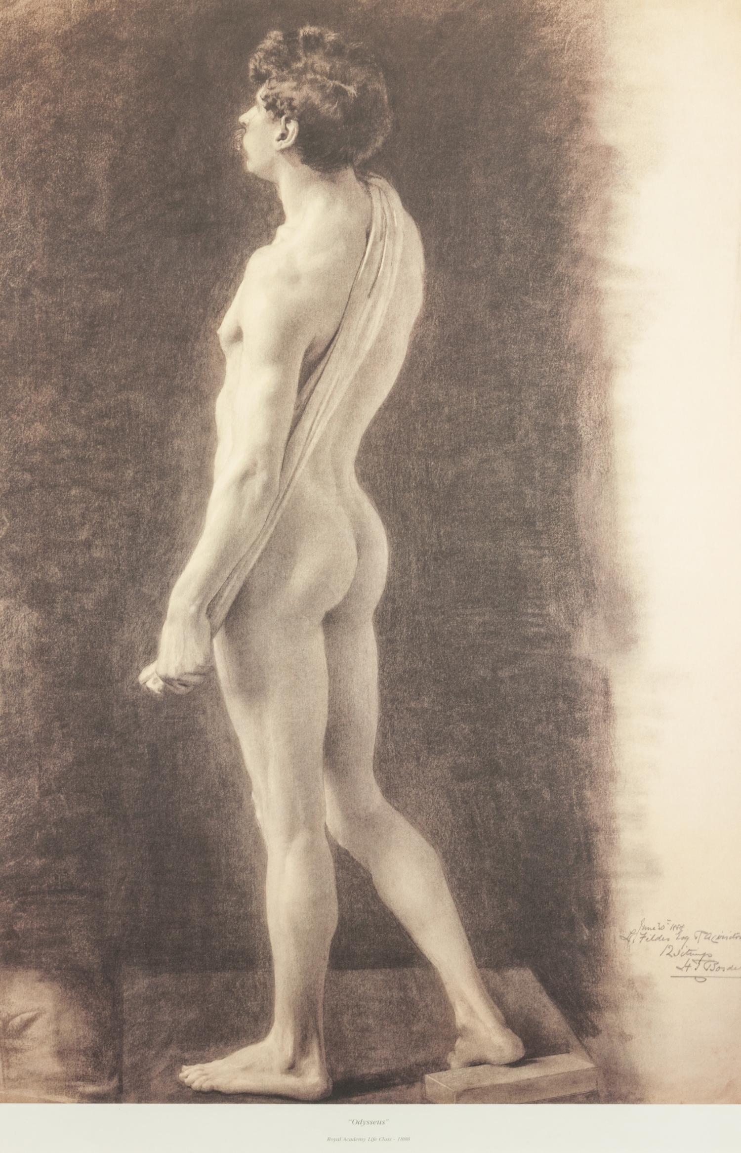 Three Nude Male Prints, , from the Royal Academy Life Class, 1887 and 1888, Adonis, Apollo and Odysseus