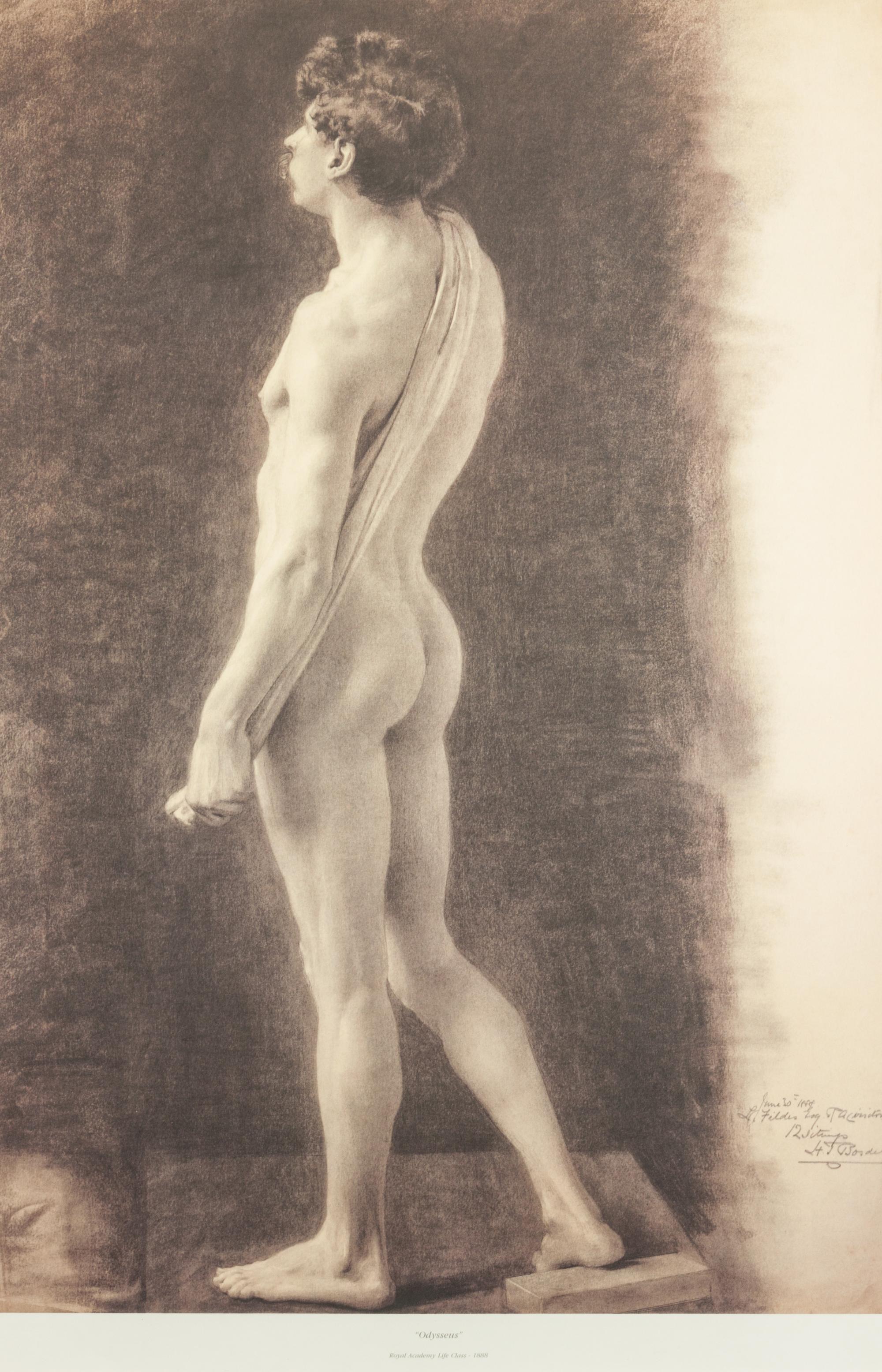 Three Nude Male Prints, , from the Royal Academy Life Class, 1887 and 1888, Adonis, Apollo and Odysseus