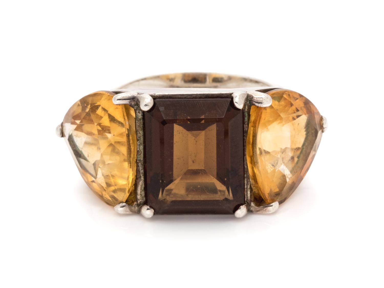 A Sterling Silver, Smoky Quartz and Citrine Ring, M&J Savitt,
