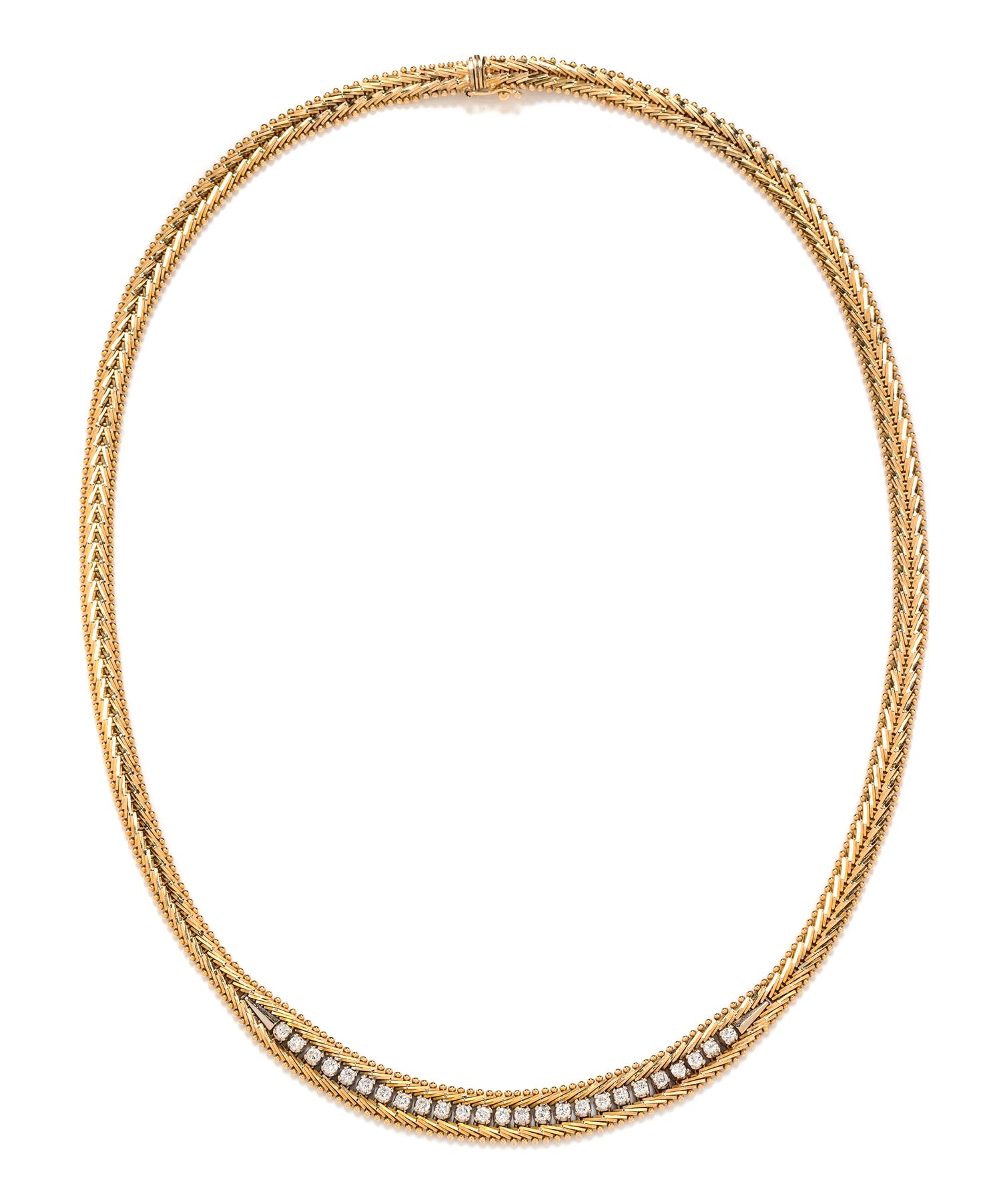 An 18 Karat Bicolor Gold and Diamond Necklace, Italian, 28.20 dwts.