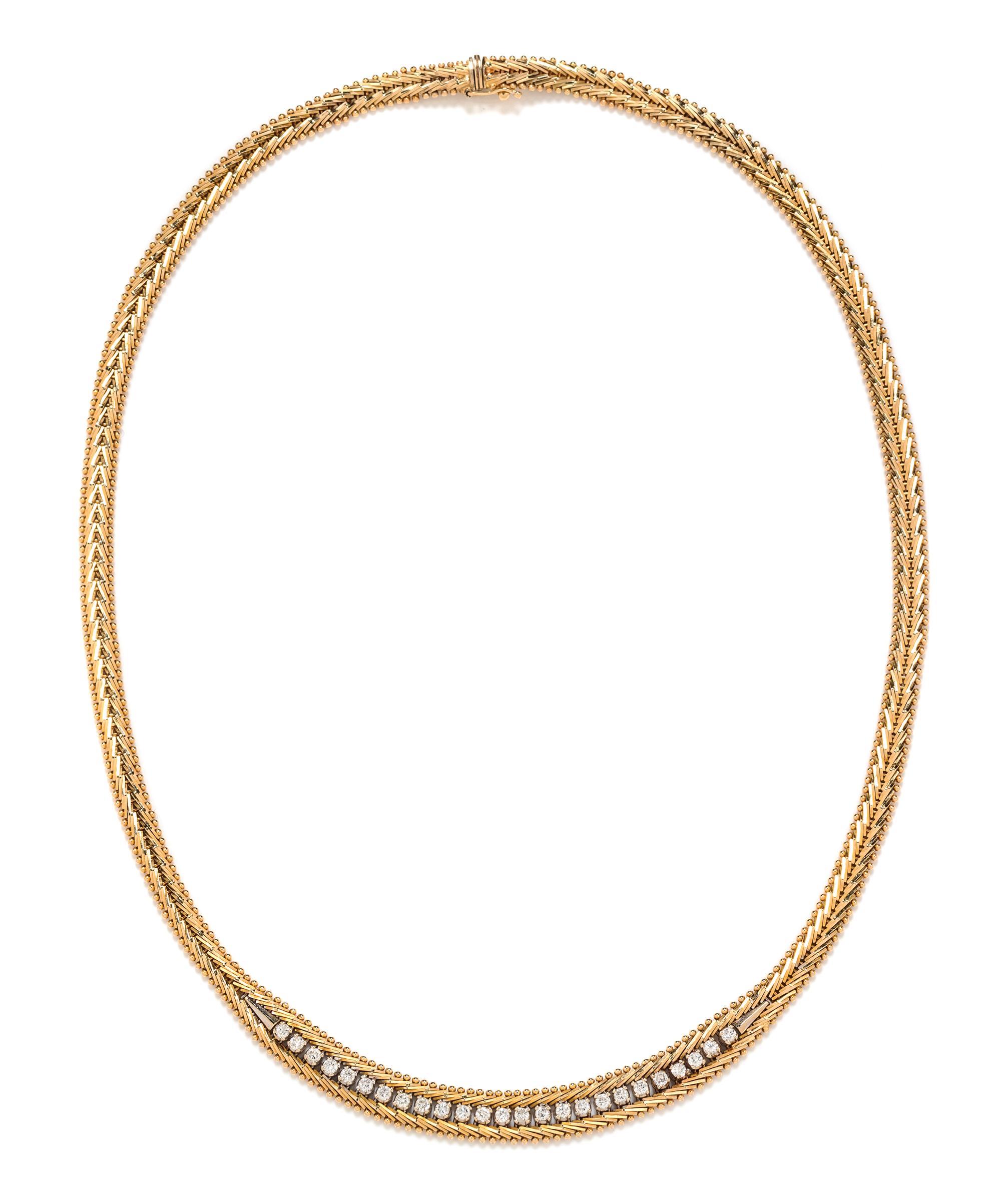 An 18 Karat Bicolor Gold and Diamond Necklace, Italian, 28.20 dwts.