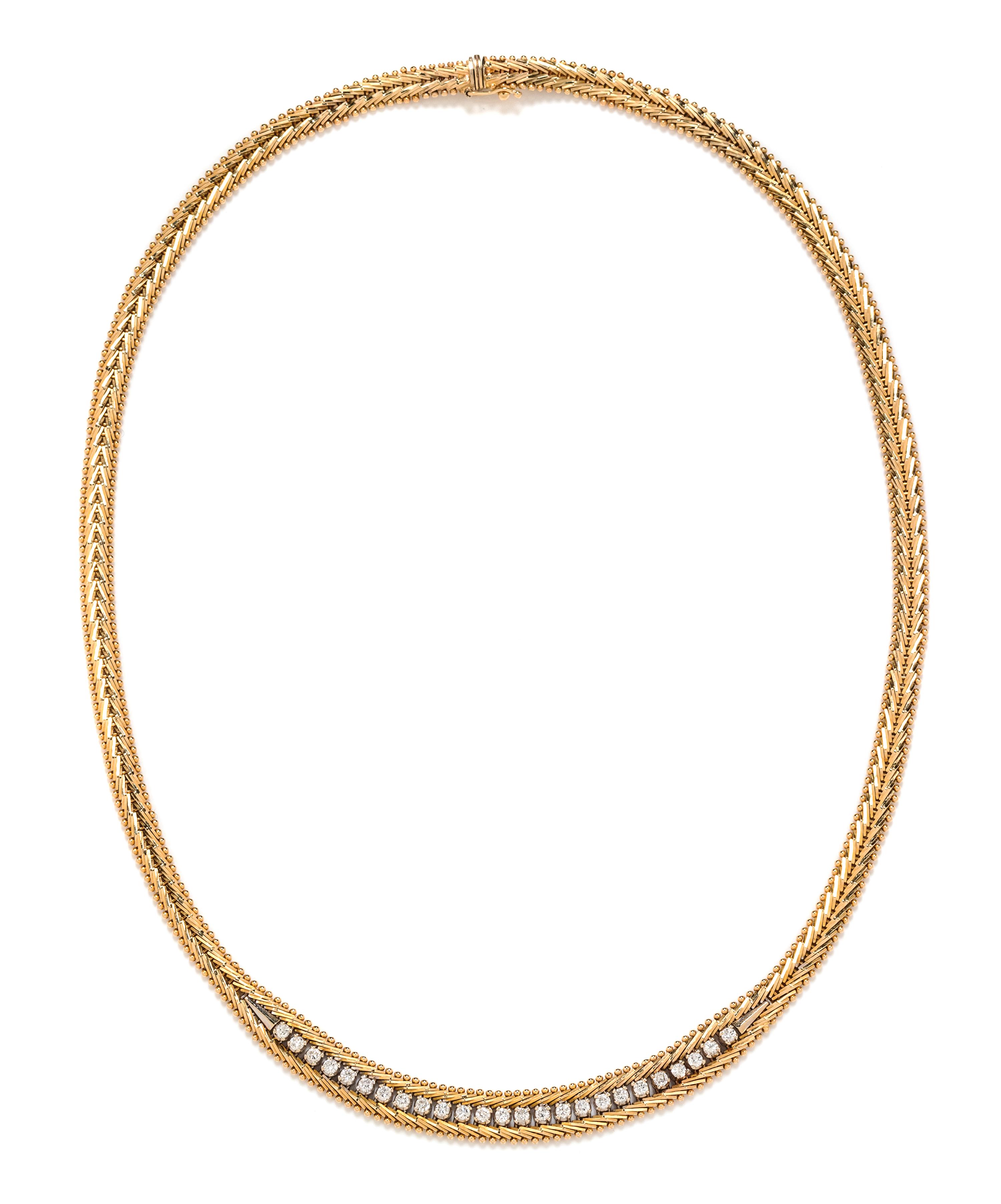 An 18 Karat Bicolor Gold and Diamond Necklace, Italian, 28.20 dwts.
