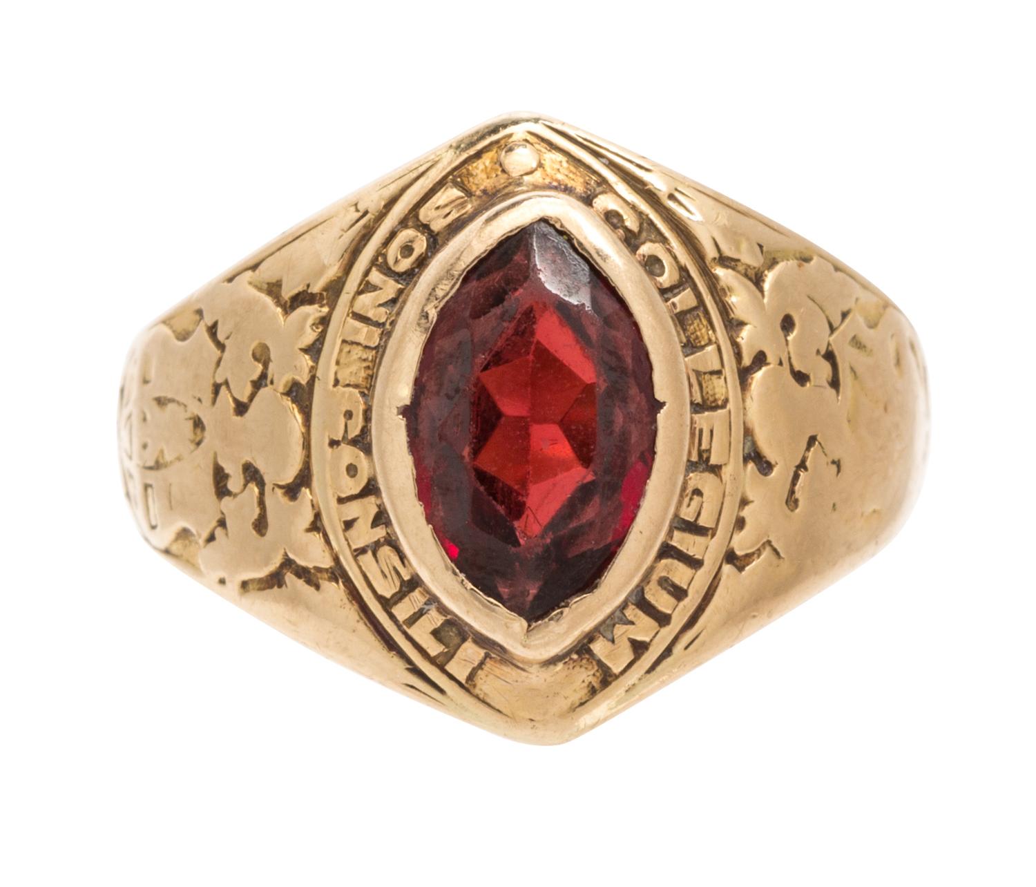 A 14 Karat Yellow Gold and Garnet Class Ring, Tiffany & Co., 5.60 dwts.