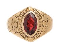 A 14 Karat Yellow Gold and Garnet Class Ring, Tiffany & Co., 5.60 dwts.