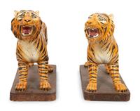 A Pair of Italian Glazed Terracotta Figures of Standing Tigers