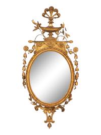 A Neoclassical Style Giltwood Oval Mirror