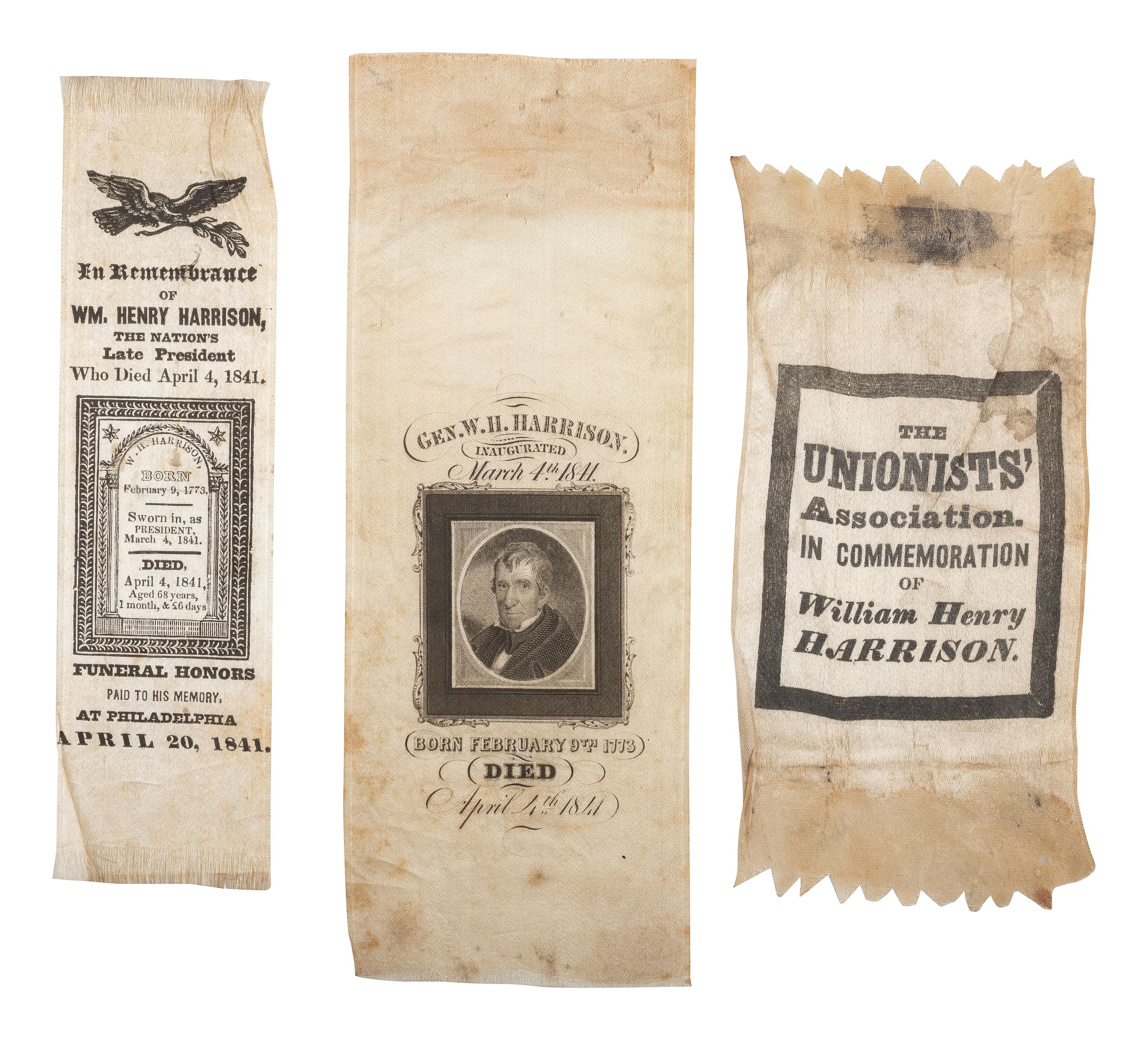 [HARRISON, William Henry]. A group of 6 William Henry Harrison memorial ribbons.