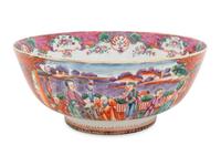 A Chinese Export Mandarin Palette Porcelain Punch Bowl