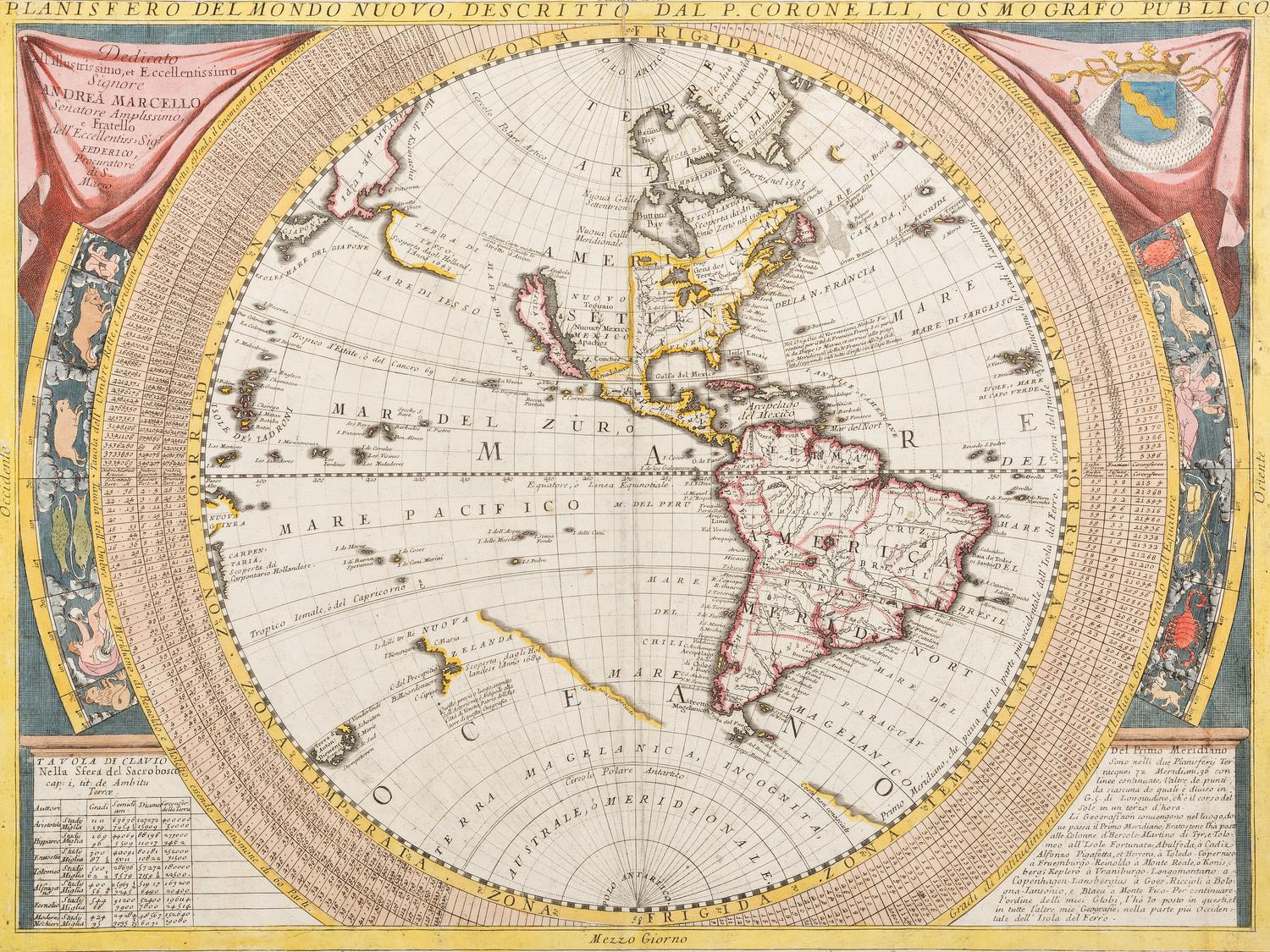 CORONELLI, Vincenzo Maria (1650-1718). Planisfero del Mondo Nuovo . Venice, ca 1691.