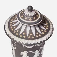 Two Wedgwood Tricolor Diceware Dancing Hours Vases with Covers UK, circa 1900