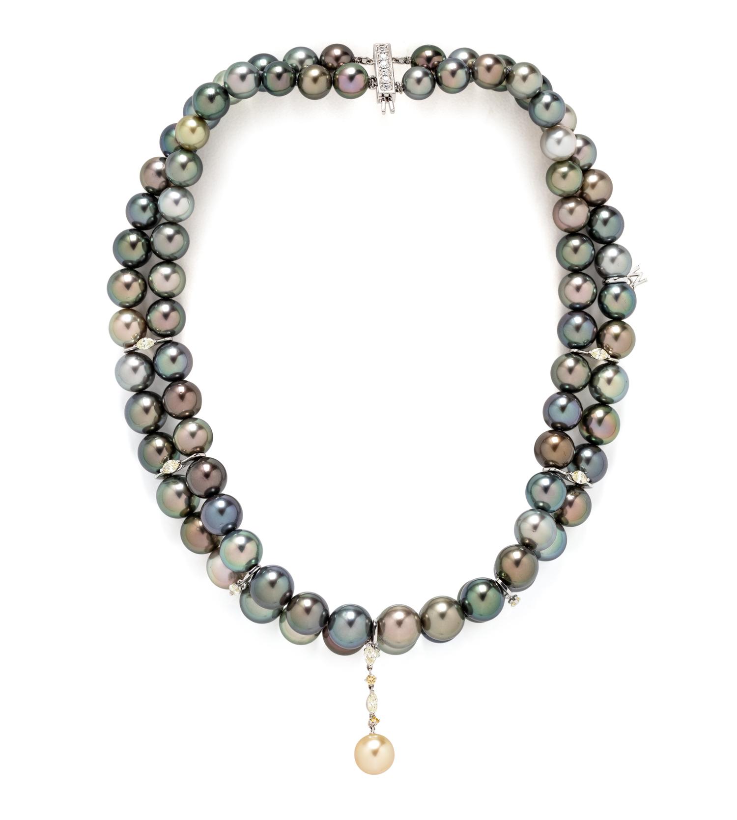 MIKIMOTO, DOUBLE STRAND CULTURED PEARL CHOKER WITH PEARL DROP
