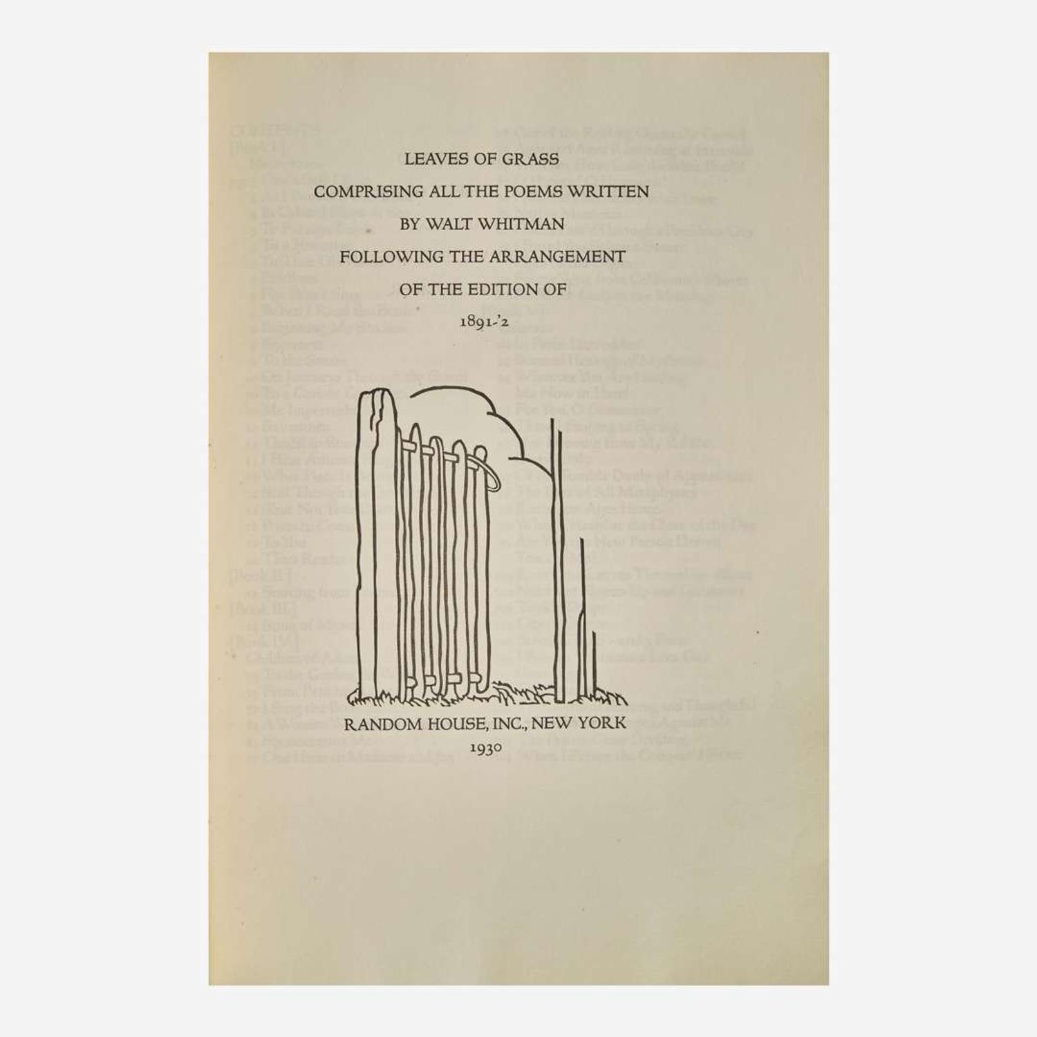 [Literature] [Grabhorn Press] Whitman, Walt Leaves of Grass Comprising All the Poems Written by Walt Whitman Following the Arrangement of the Edition of 1891-'2