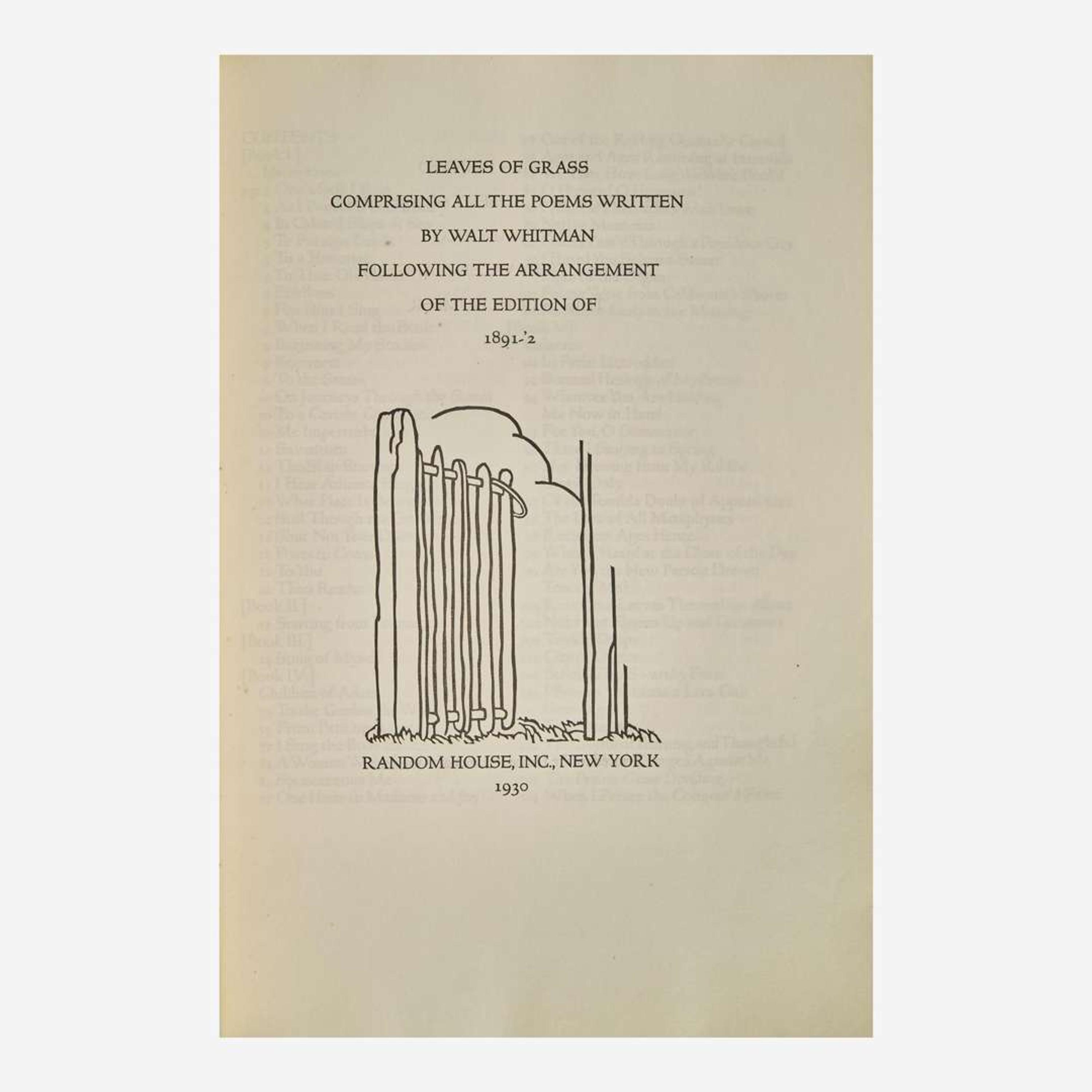 [Literature] [Grabhorn Press] Whitman, Walt Leaves of Grass Comprising All the Poems Written by Walt Whitman Following the Arrangement of the Edition of 1891-'2