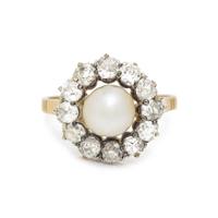 ANTIQUE, CULTURED PEARL AND DIAMOND RING