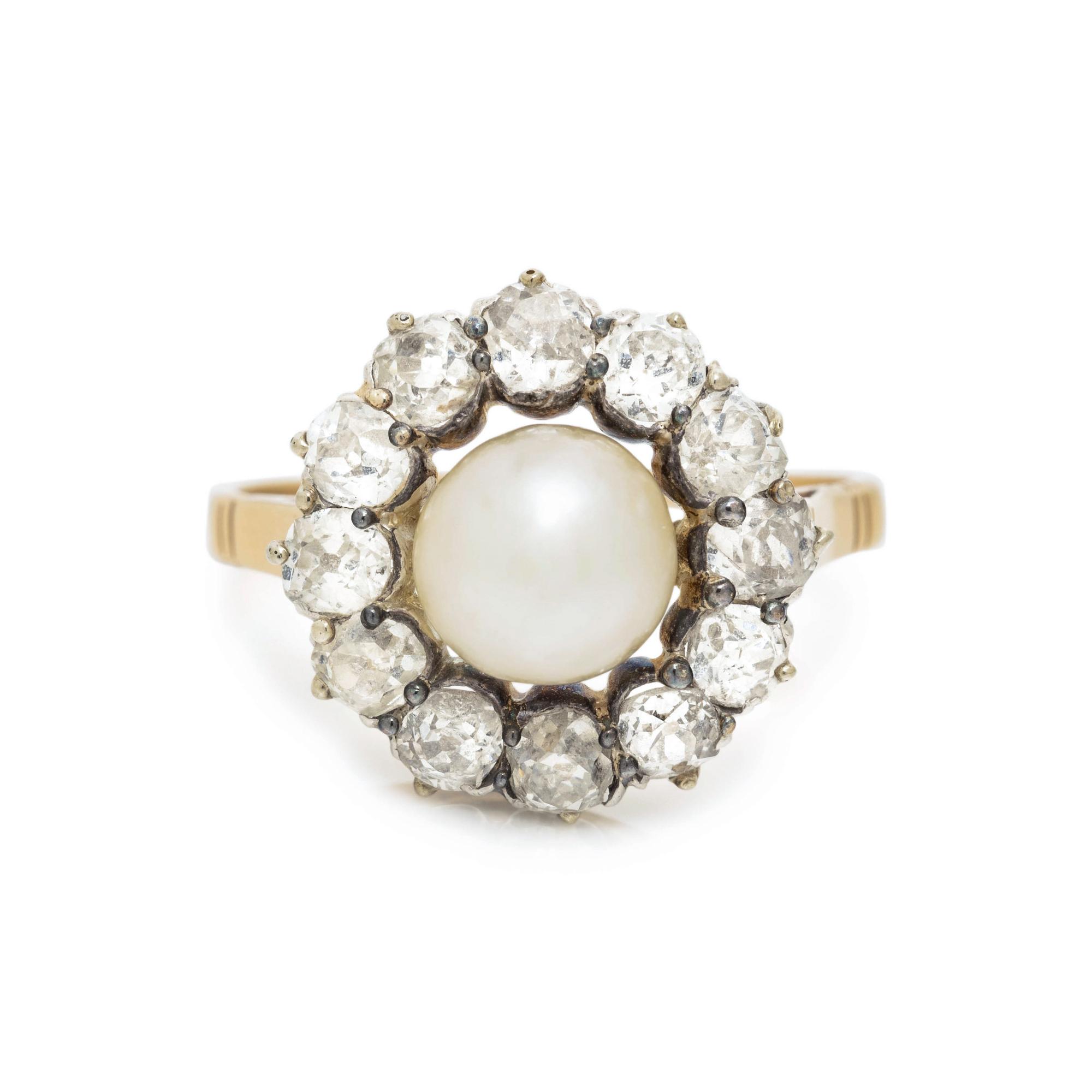 ANTIQUE, CULTURED PEARL AND DIAMOND RING