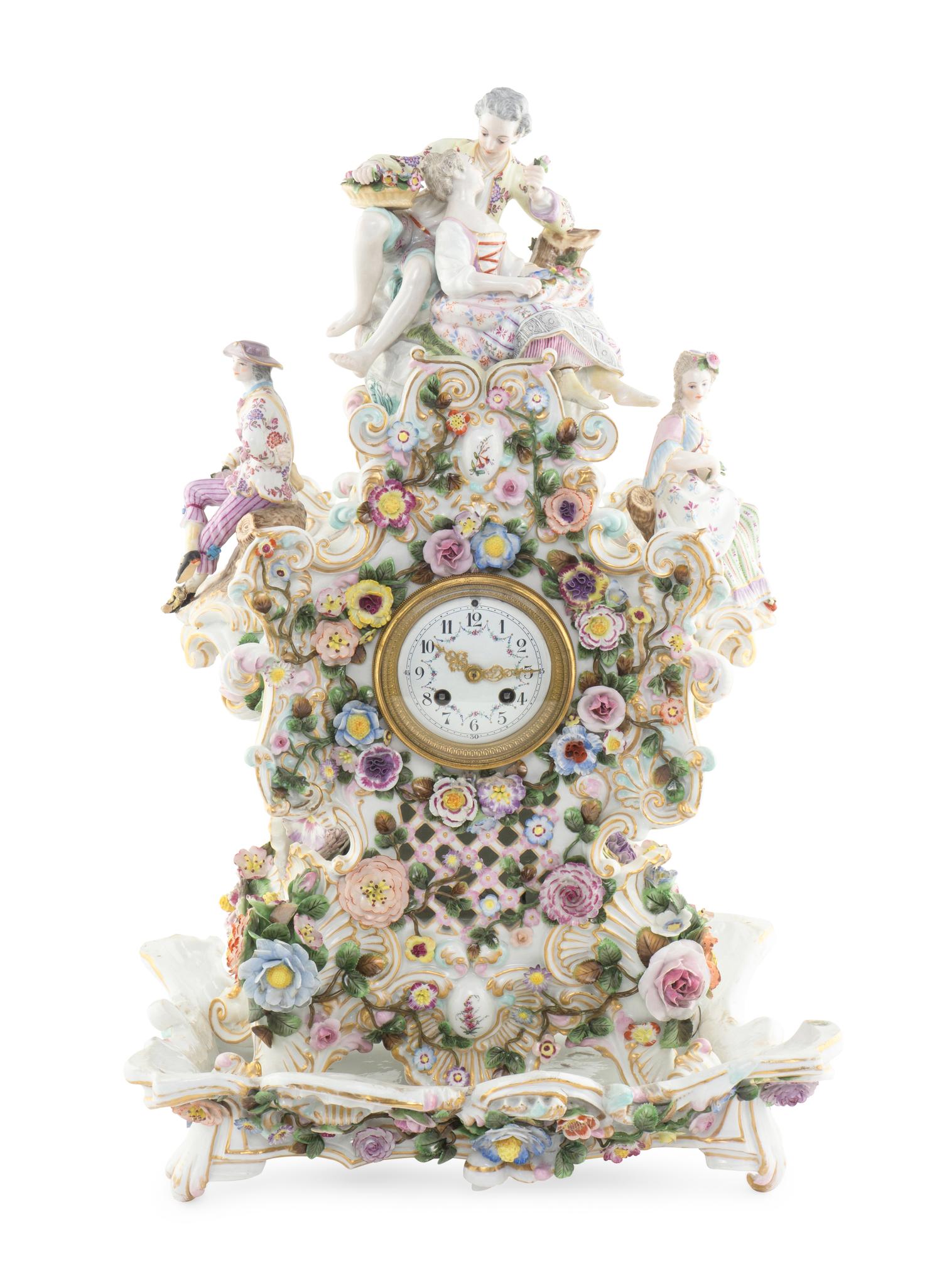 A Large German Porcelain Clock and Stand