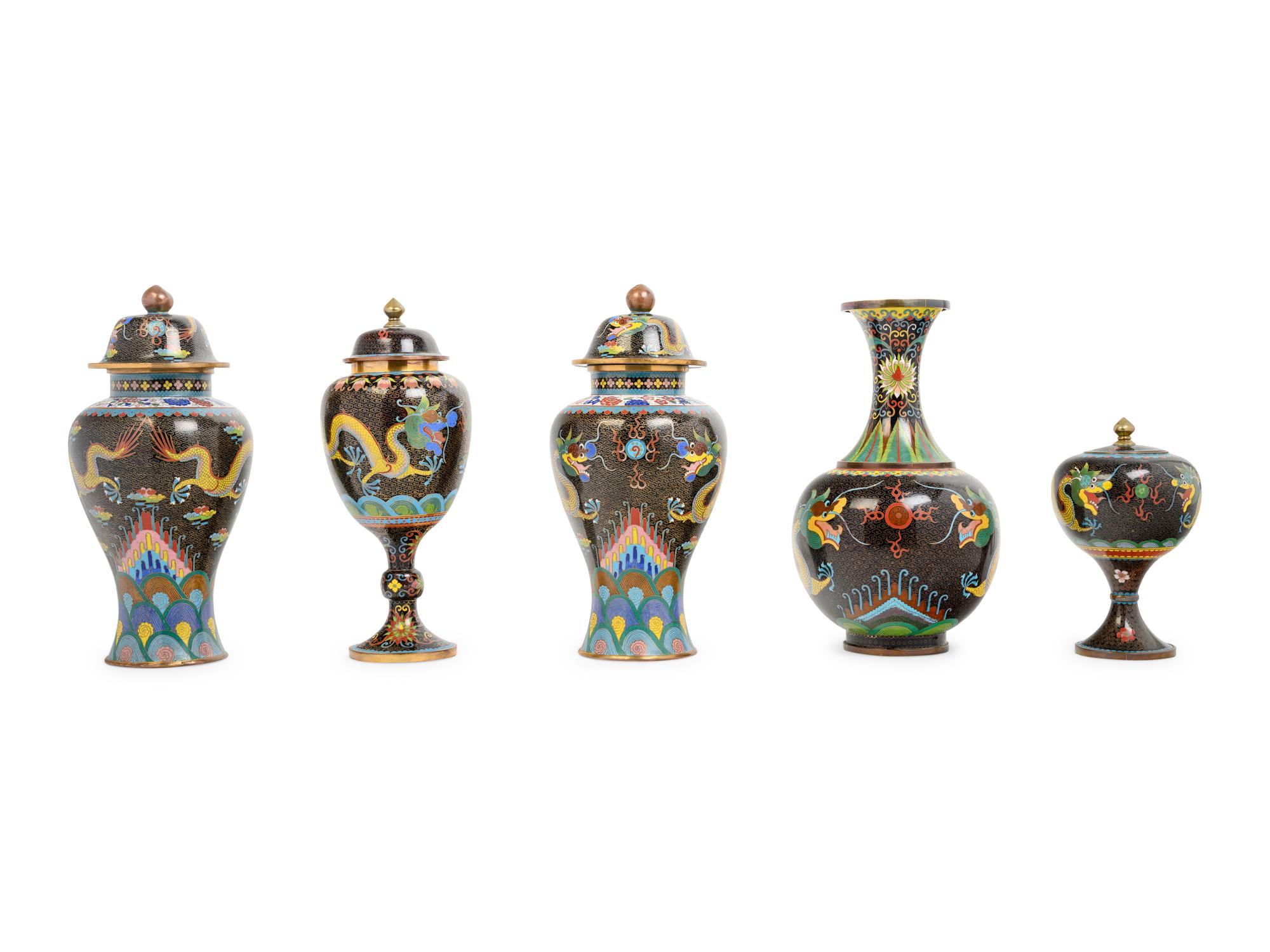 10 Chinese Cloisonné Enamel Vessels