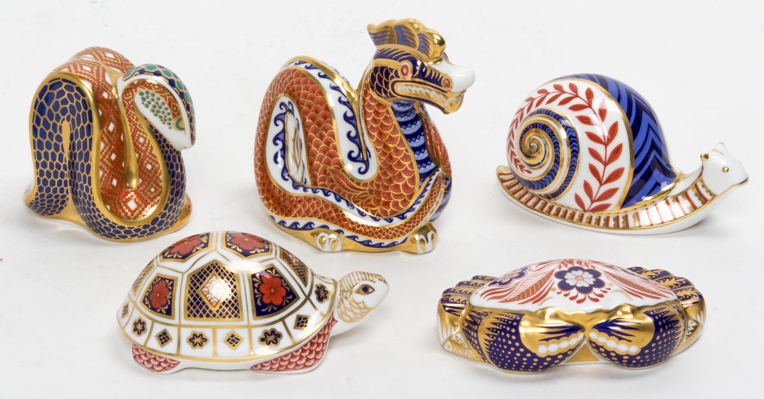 A Collection of Royal Crown Derby Porcelain Figural Paperweights Height of tallest 4 1/2 inches — LATE 20TH CENTURY