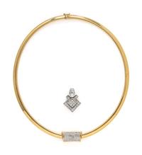 YELLOW GOLD OMEGA CHAIN WITH TWO DIAMOND SLIDES