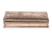 An American Silver Cigarette Box and a Teakwood Presentation Box from the H.M.S. Illustrious