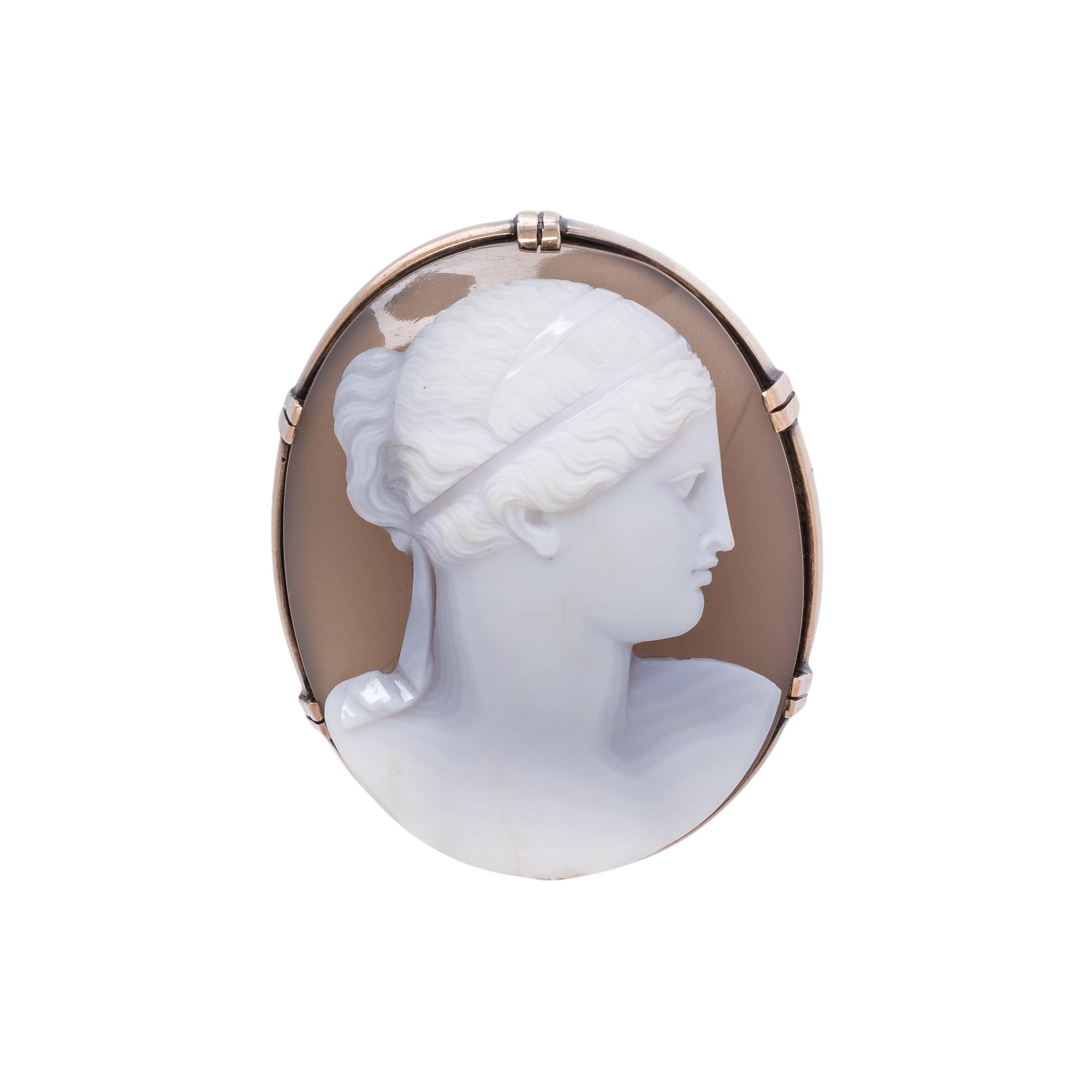 ANTIQUE, AGATE CAMEO BROOCH