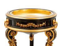 A Napoleon III Style Parcel Gilt and Ebonized Jardiniere and Flat Top Pedestal Stand