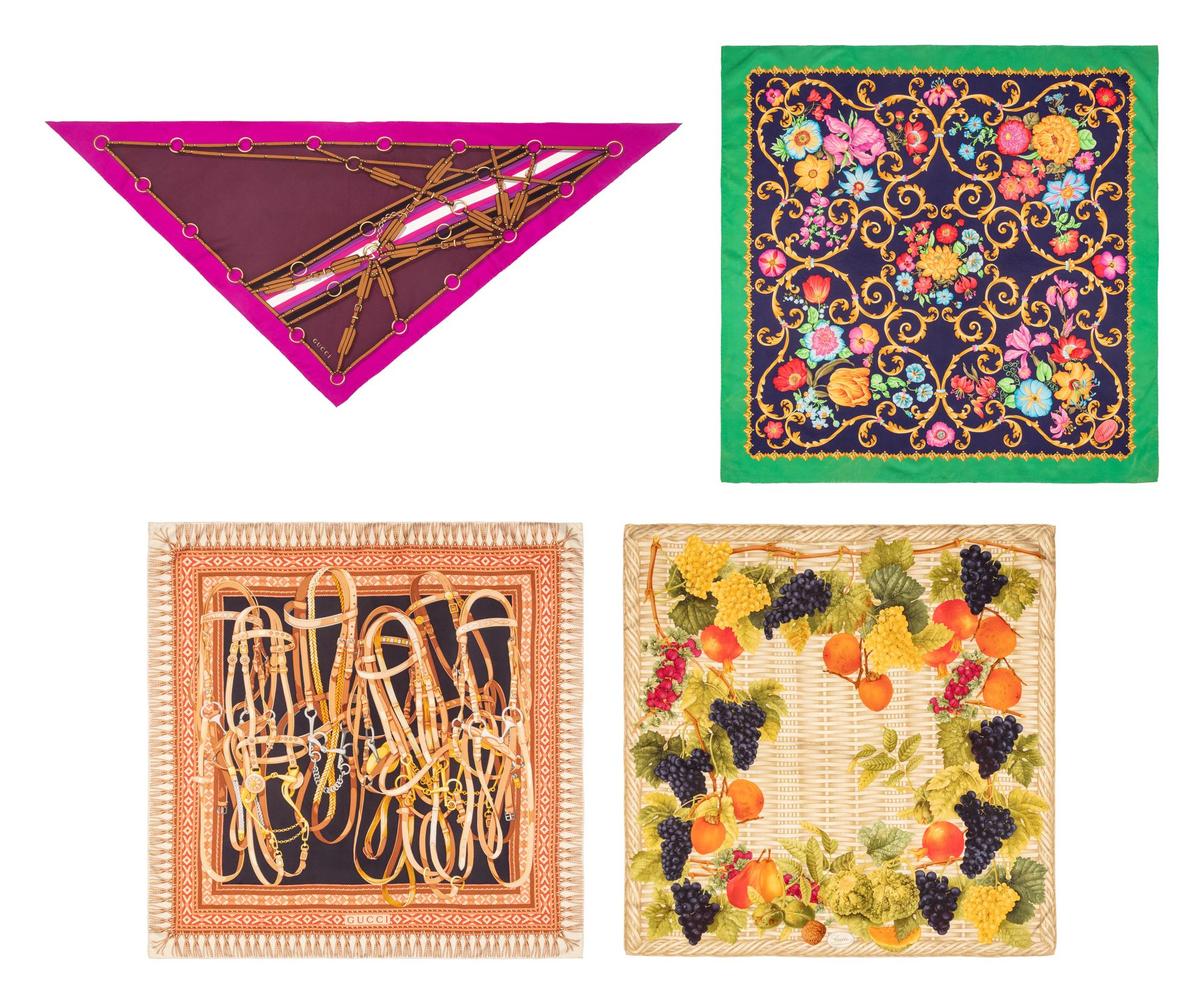 Gucci, Four Printed Silk Scarves