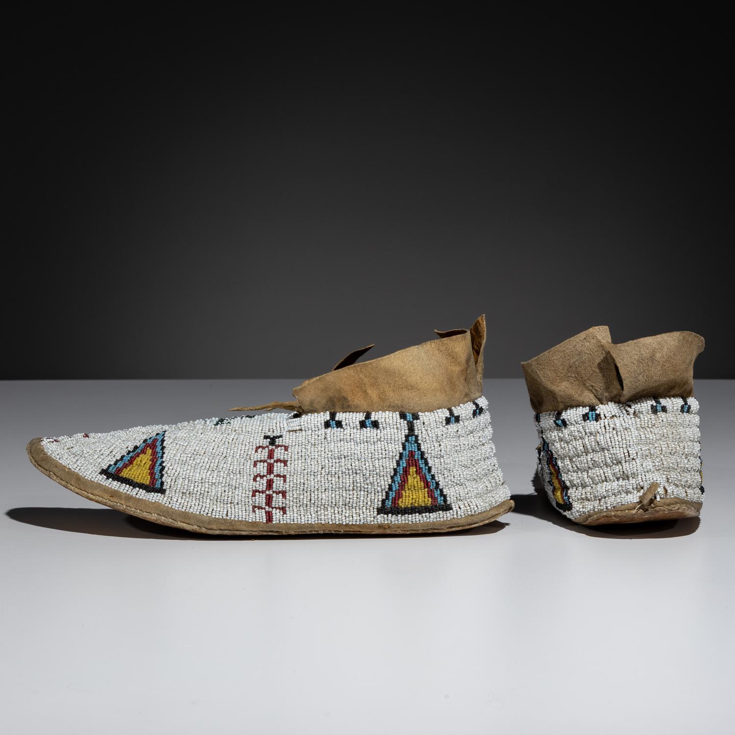 Cheyenne Beaded Hide Moccasins, with Thunderbirds