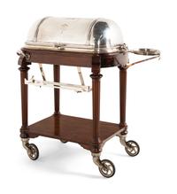 A French Silver-Plate and Mahogany Roast Trolley