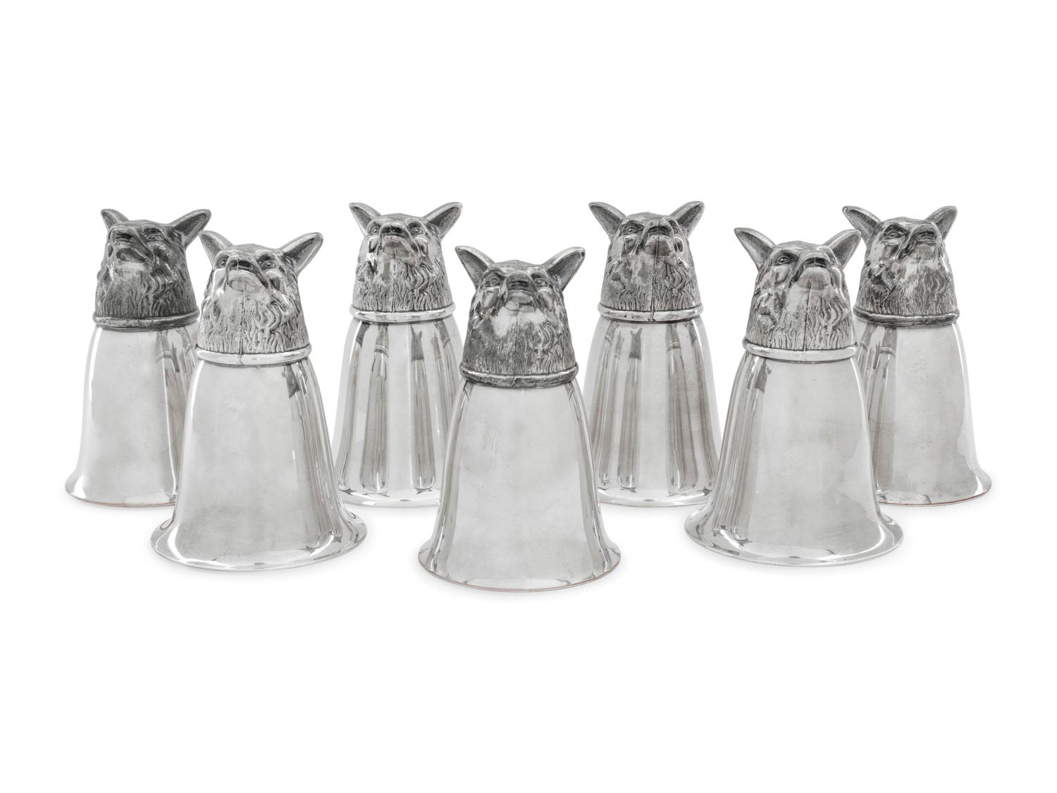 A Set of Seven Silver-Plate Stirrup Cups