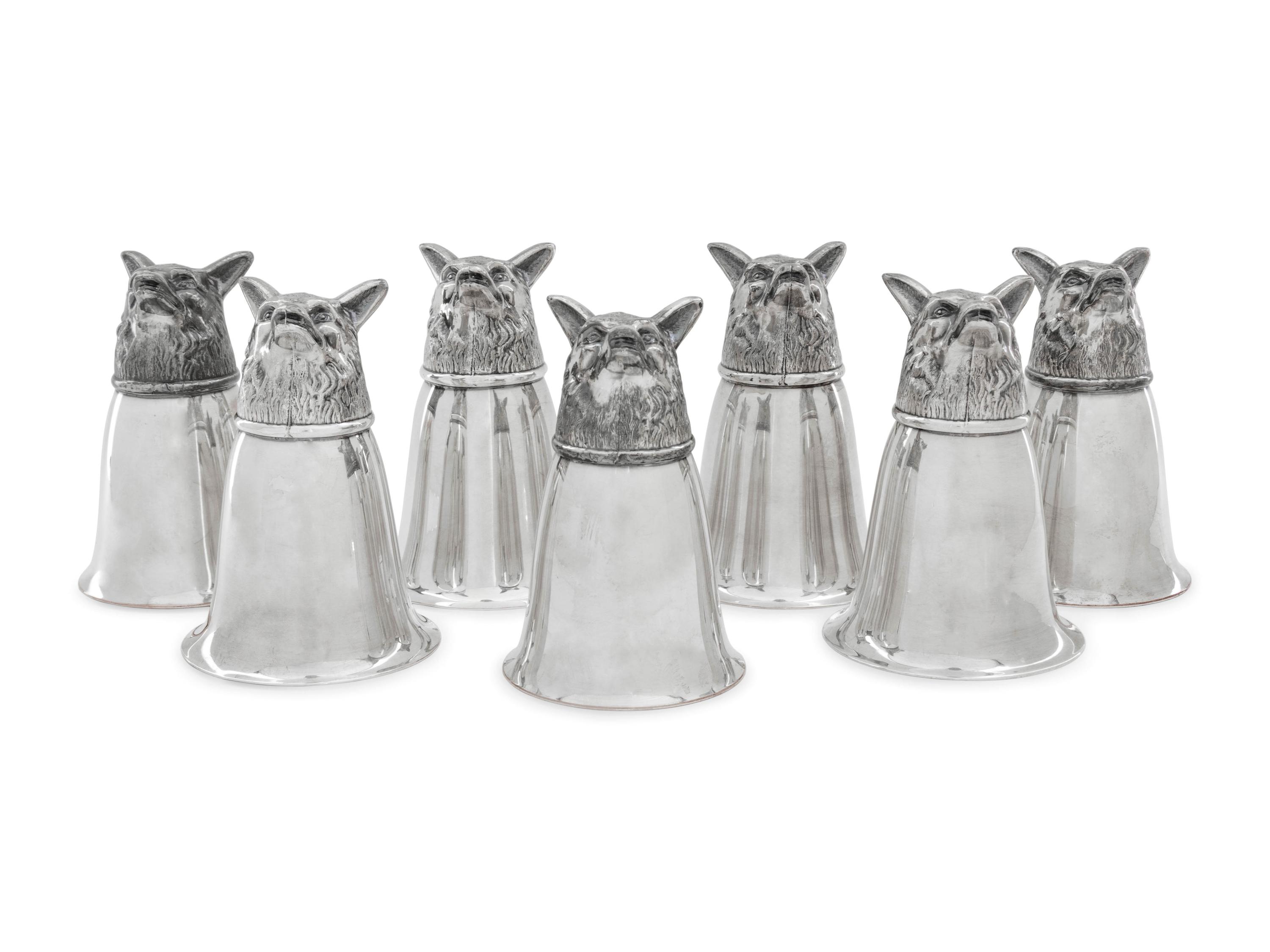 A Set of Seven Silver-Plate Stirrup Cups
