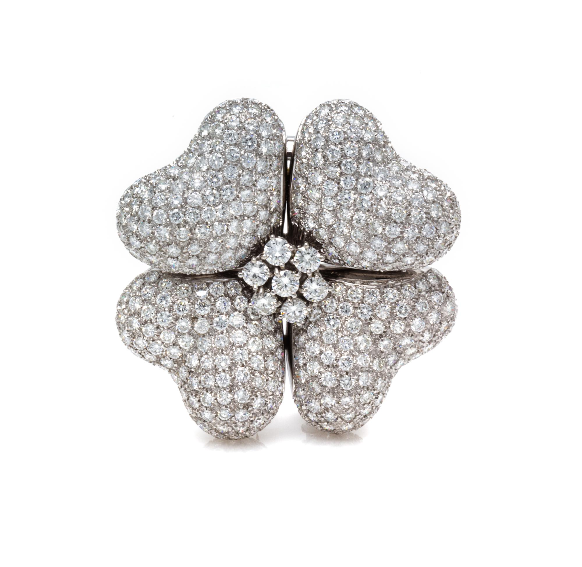 A White Gold and Diamond Flower Brooch, 20.50 dwts.
