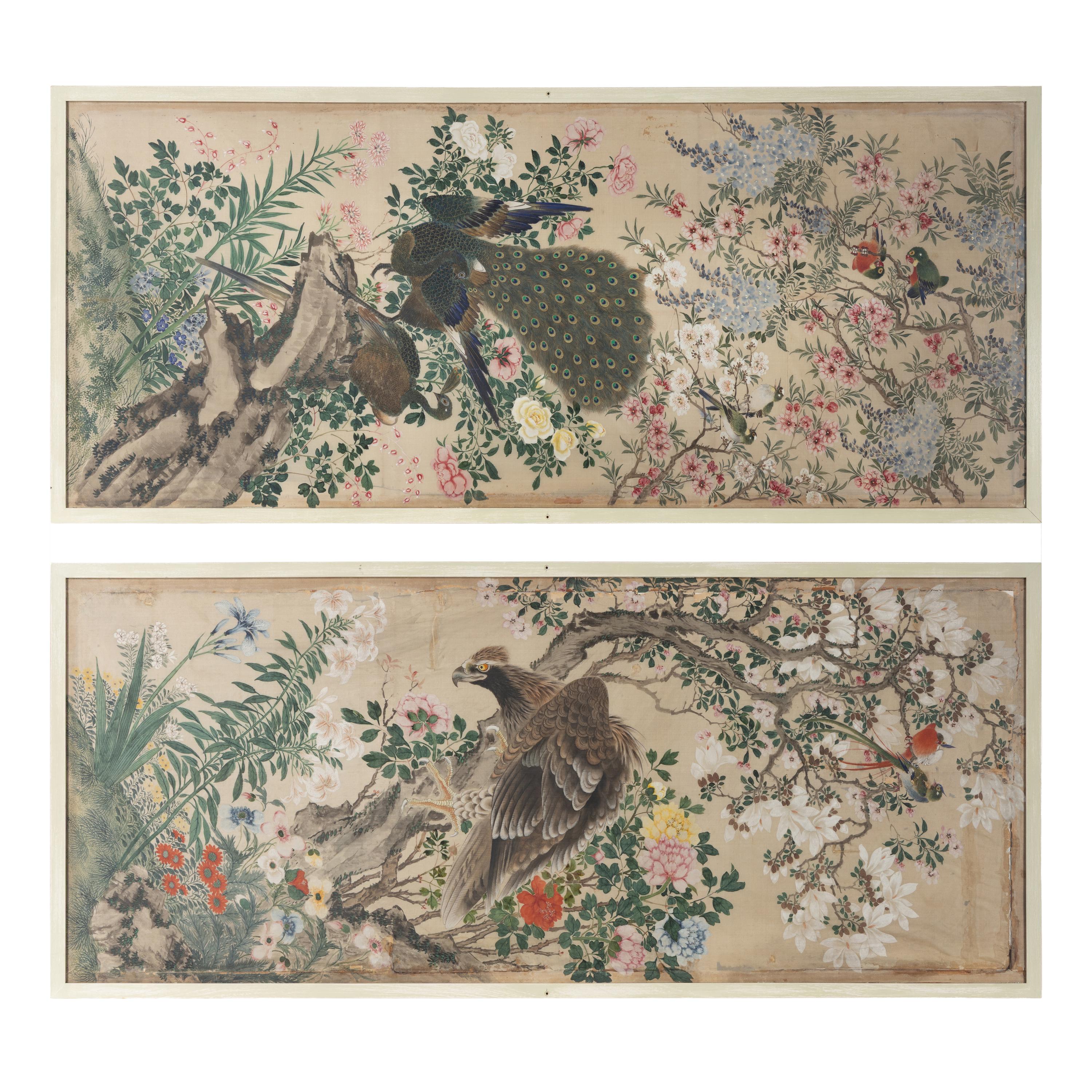 A Pair of Chinese Painted Wallpaper Panels