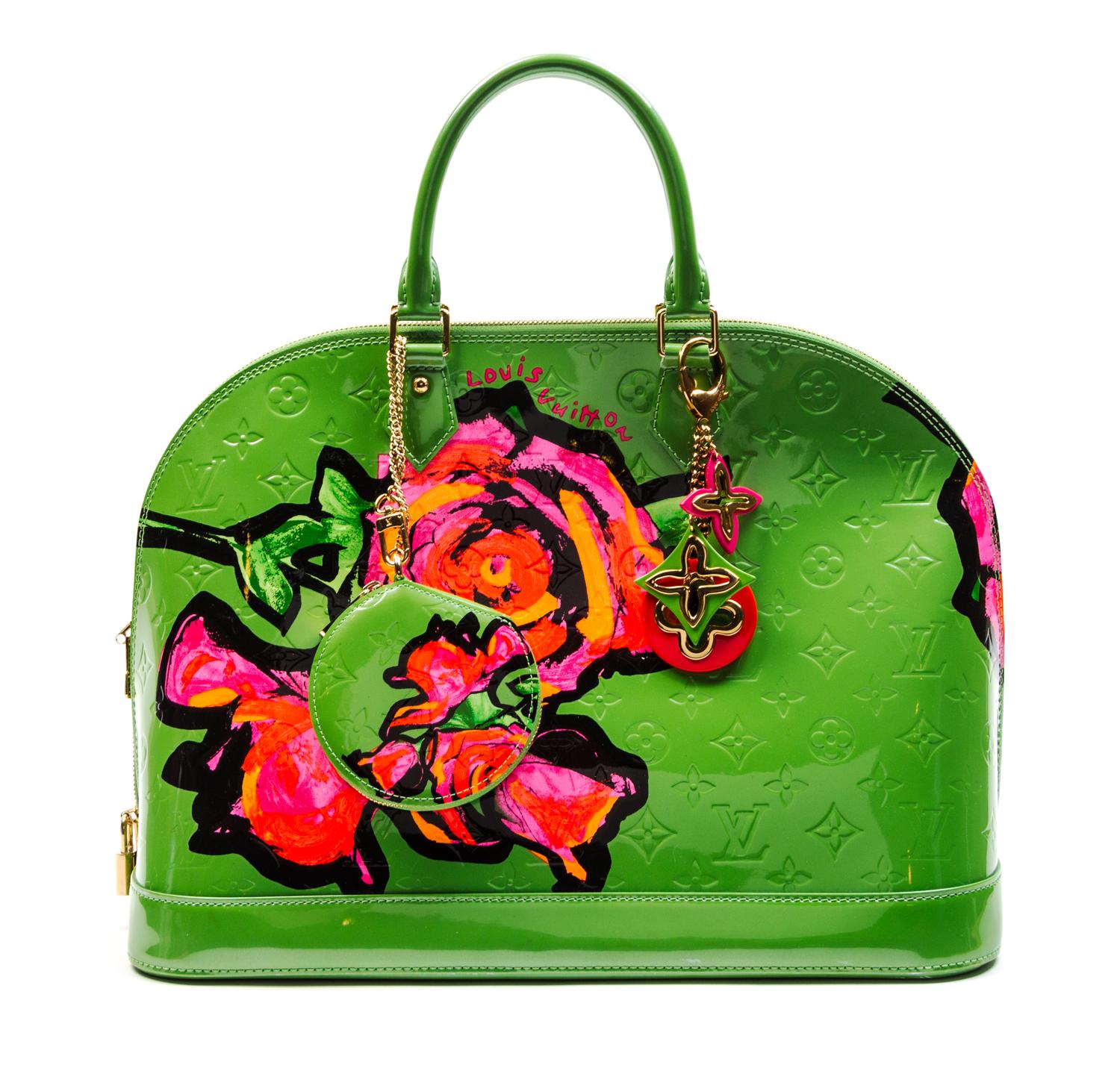 A Louis Vuitton Vert Tonic Vernis Roses Alma Bag, 15 x 10 1/2 x 7 1/2 inches.