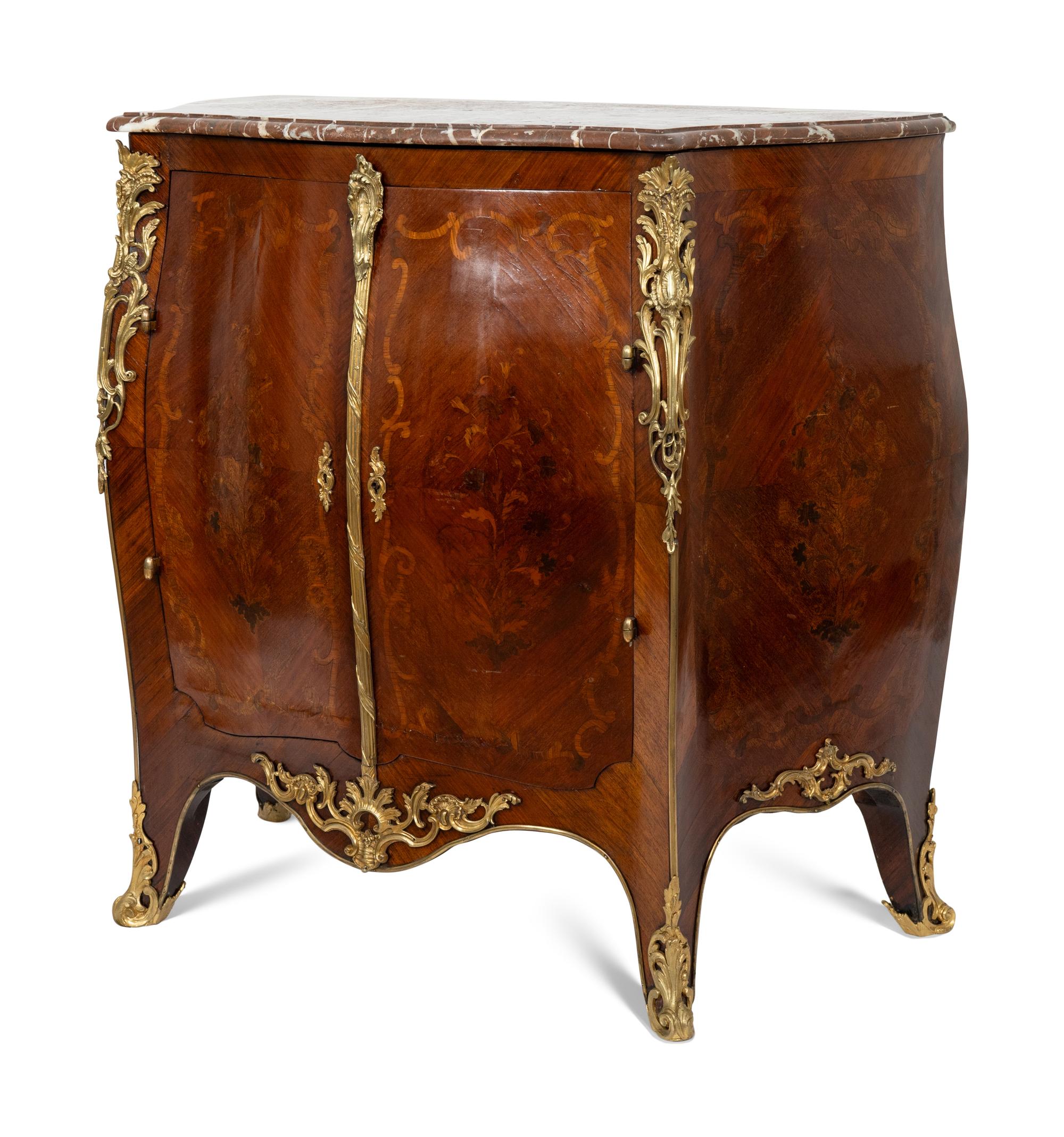 A Louis XV Style Bronze Mounted Marquetry Bar Cabinet