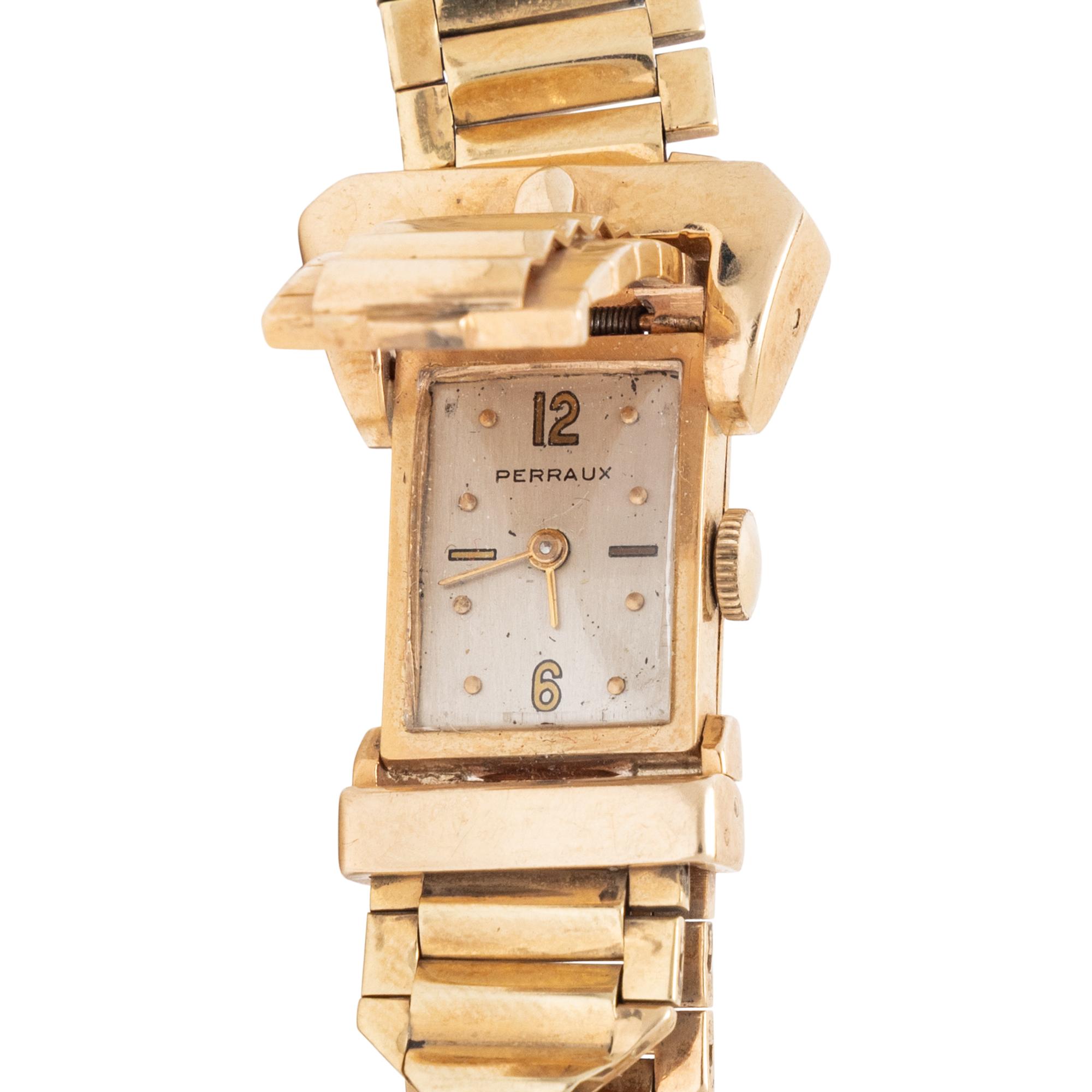 RETRO, PERRAUX, YELLOW GOLD SURPRISE BUCKLE WATCH
