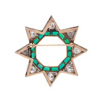 ANTIQUE, DIAMOND AND EMERALD STAR BROOCH