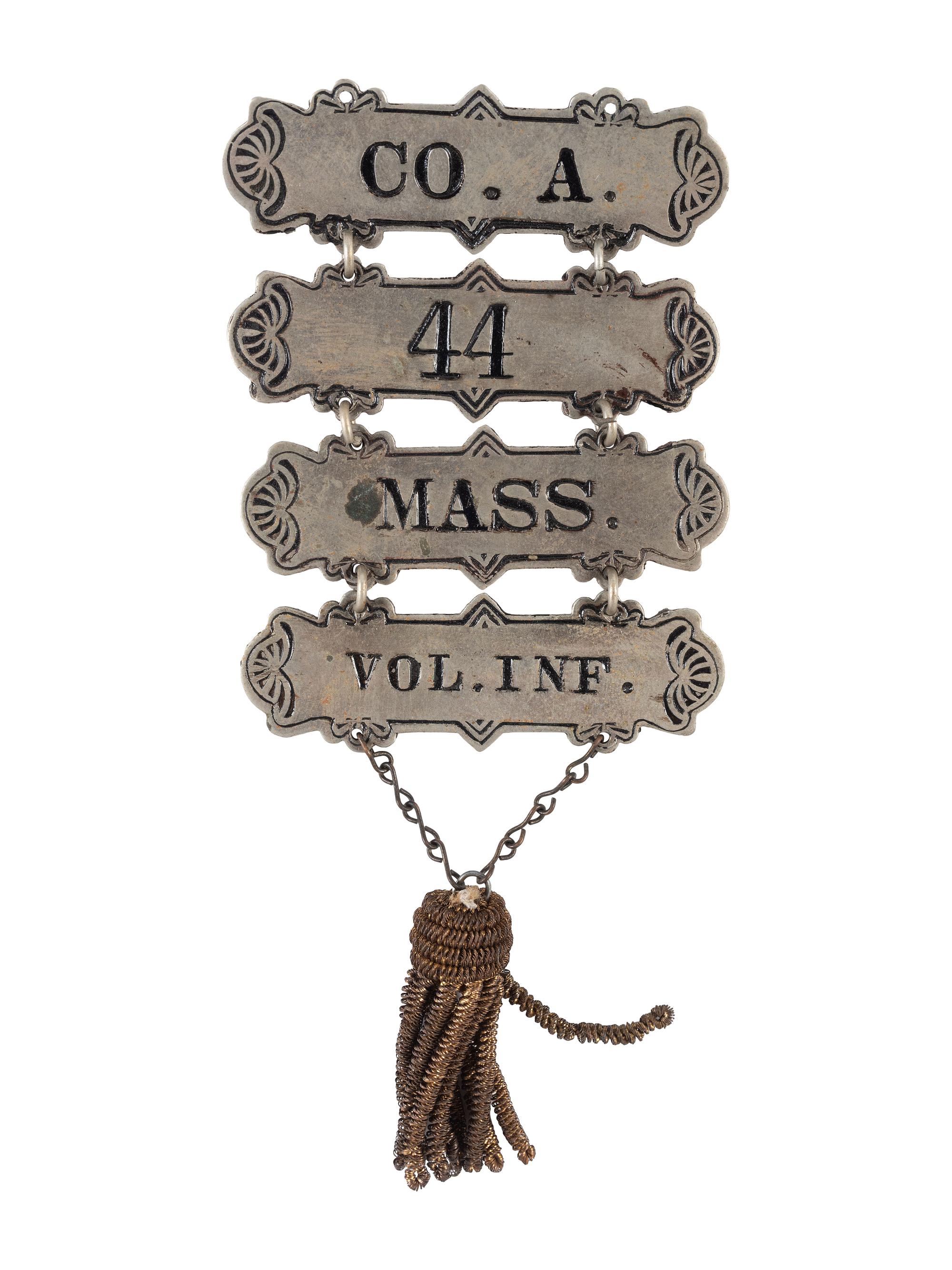 [CIVIL WAR]. Group incl. corps and ladder badges, 44th Massachusetts Infantry Regiment.