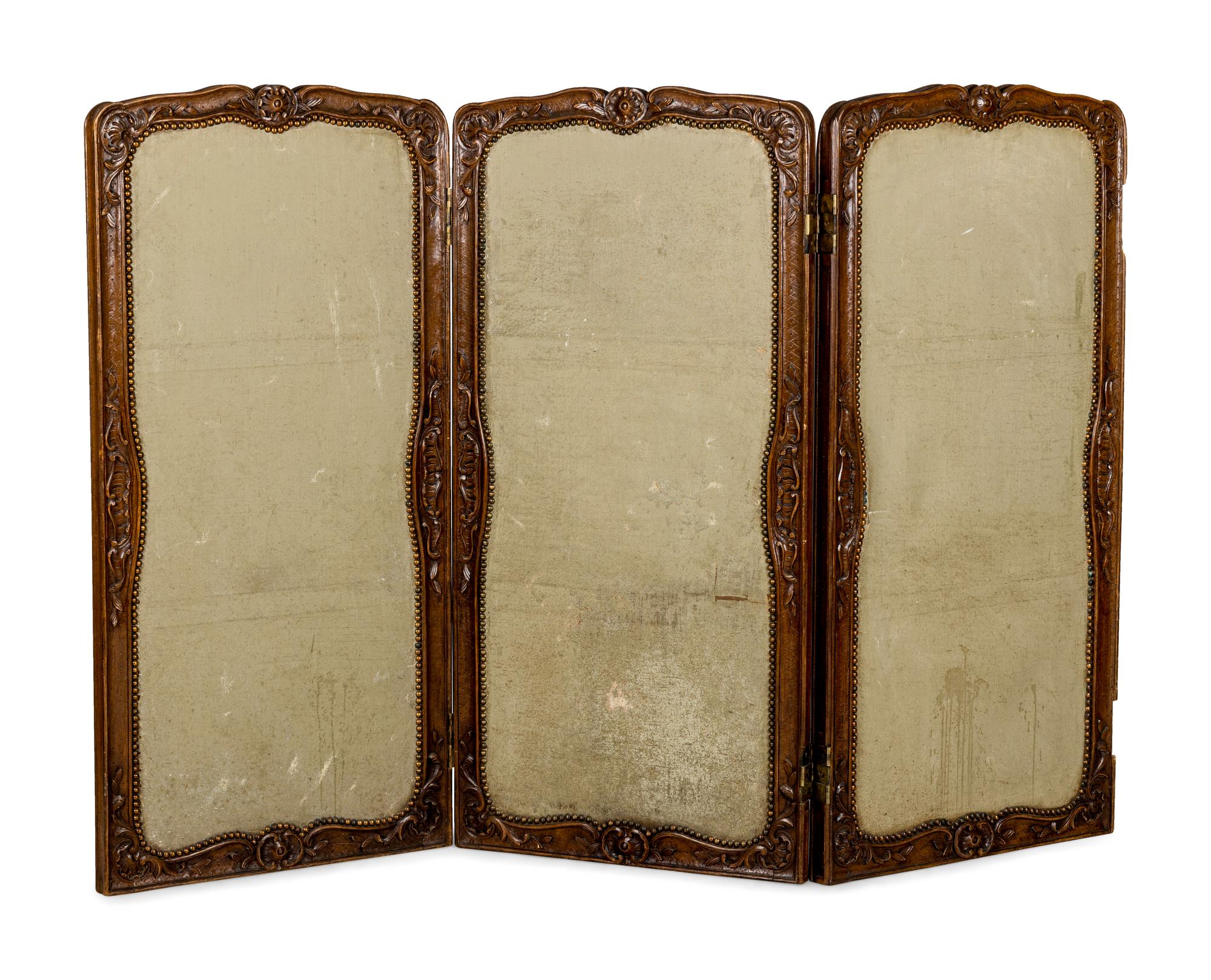 A Louis XV Style Carved Walnut Six-Panel Needlework Inset Screen 19th Century Note: Our specialists have confirmed that this item is over 100 years old.