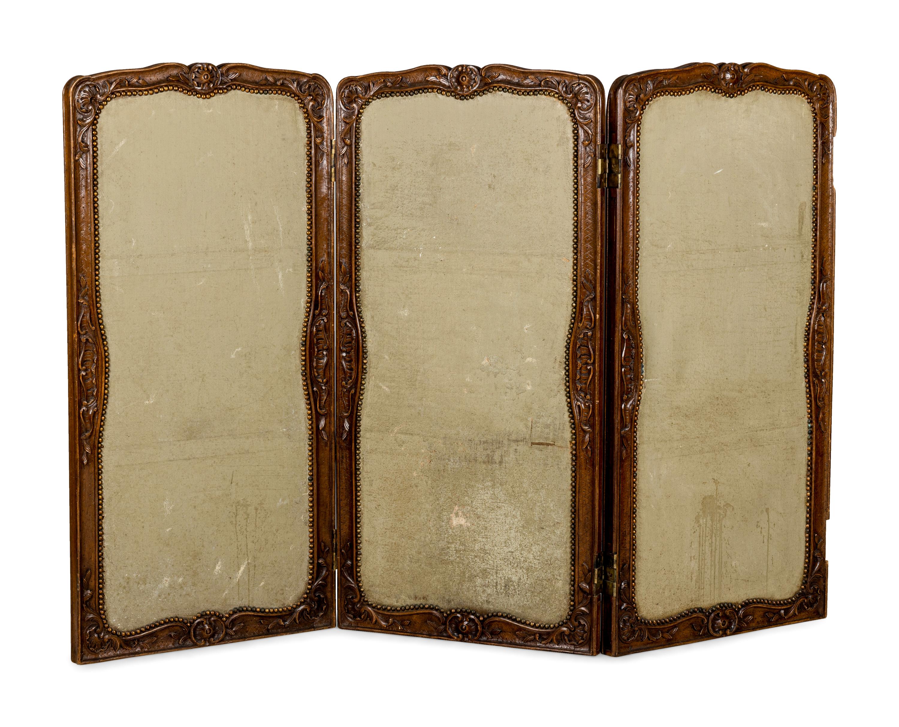 A Louis XV Style Carved Walnut Six-Panel Needlework Inset Screen 19th Century Note: Our specialists have confirmed that this item is over 100 years old.
