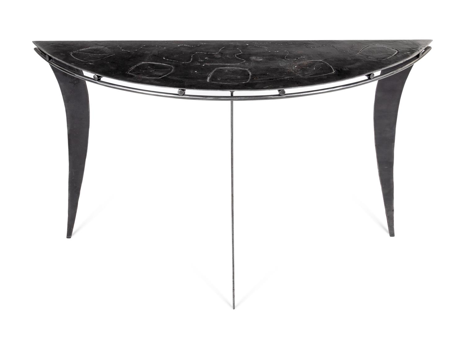 A Pierced and Brushed Steel Console Table